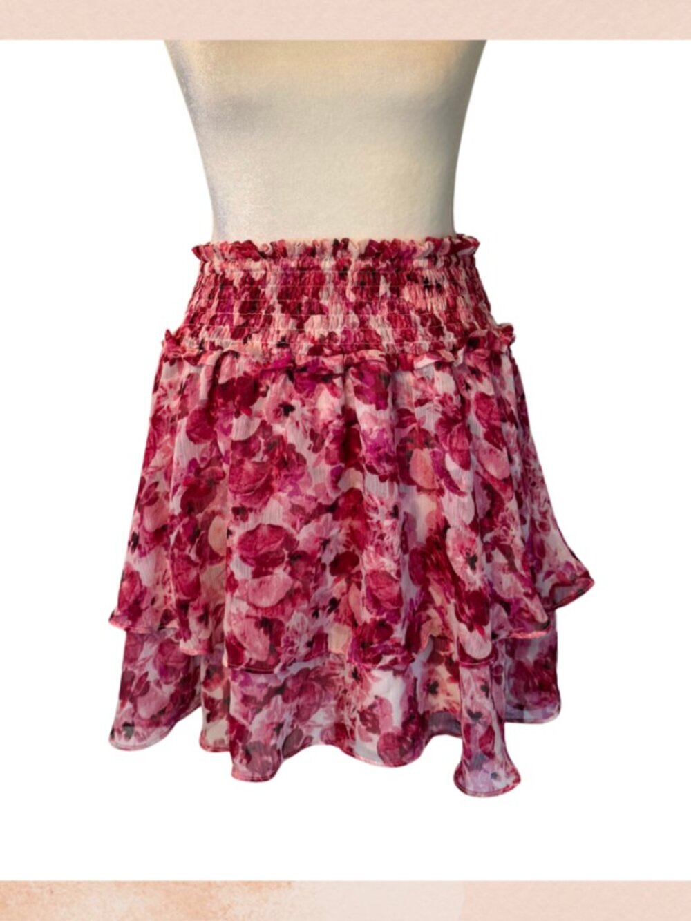 Express Pink Floral Layered Ruffle Mini Skirt